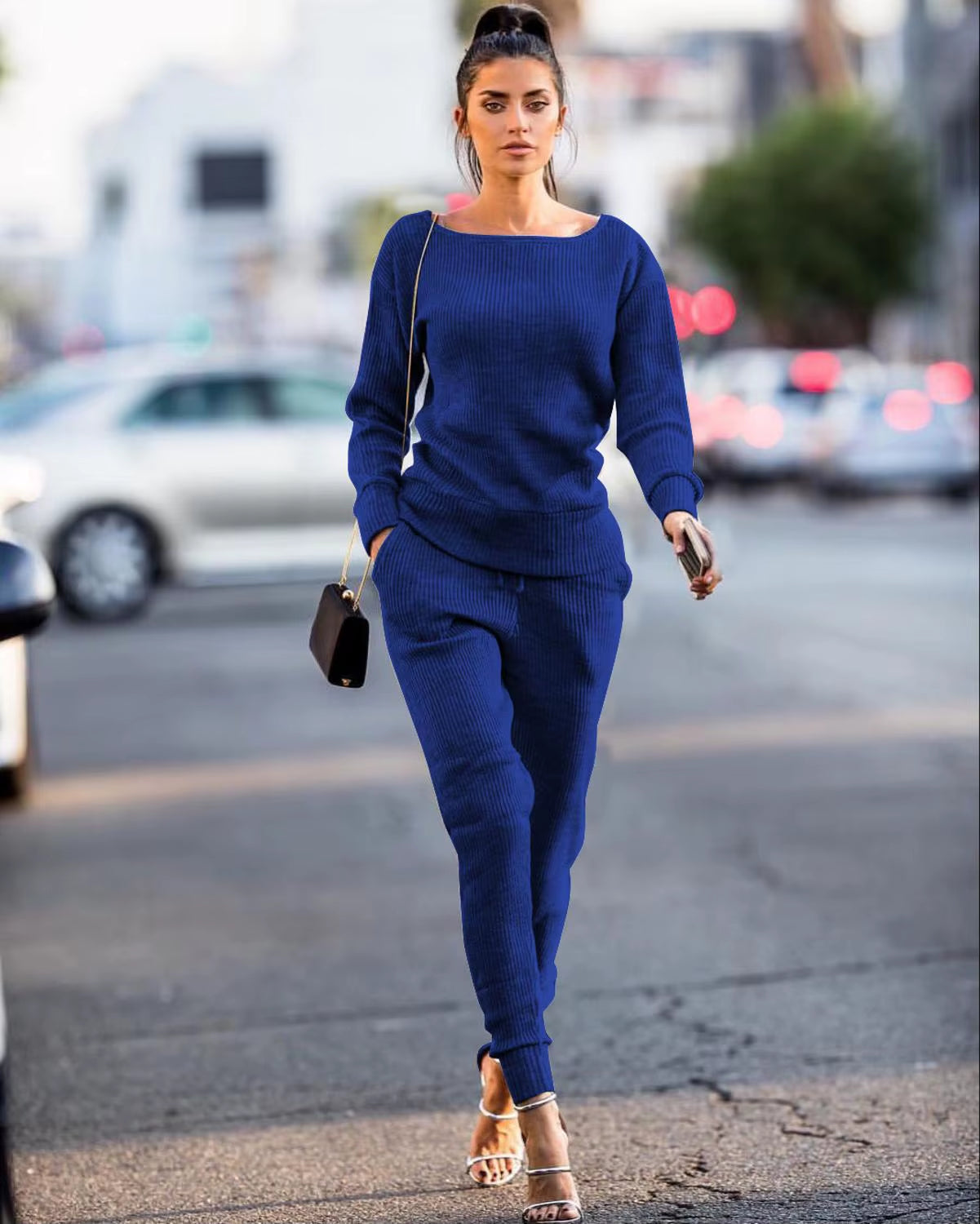 Tracksuit for Women Two Piece Set Knitted Sweater Long Sleeve Pants 2 Piece Set for Women Two Pieces Sets Women'S Suits