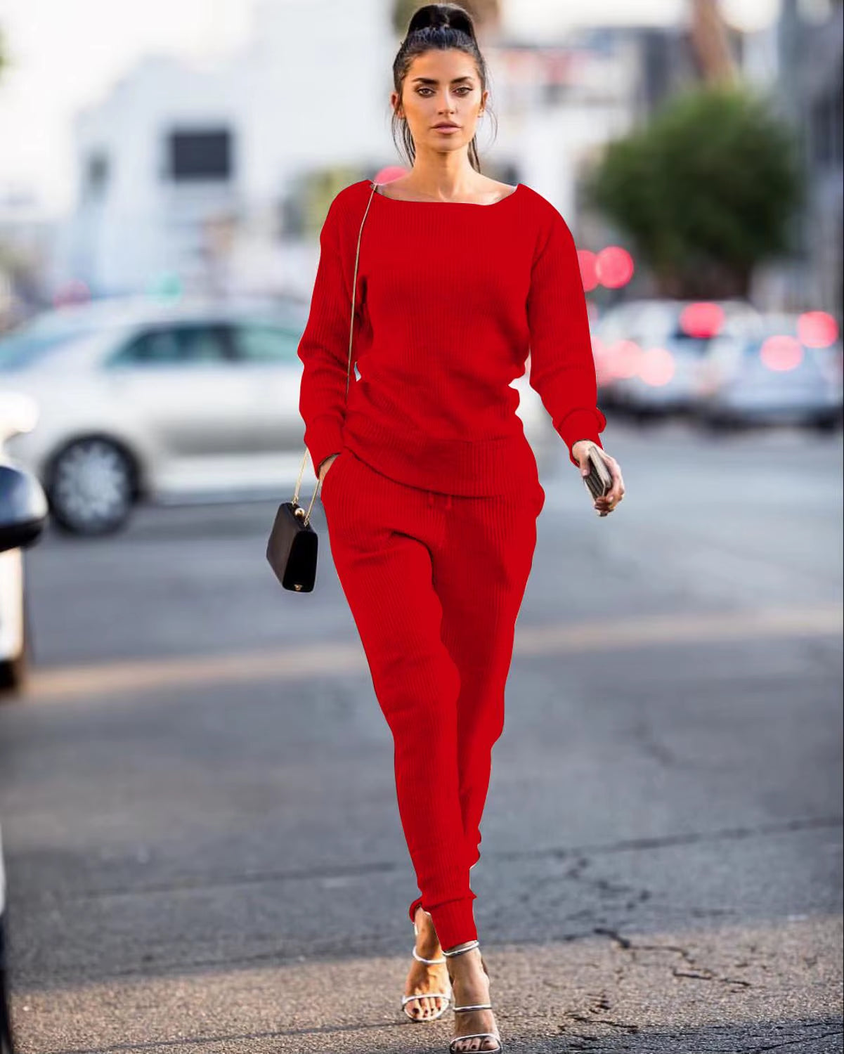 Tracksuit for Women Two Piece Set Knitted Sweater Long Sleeve Pants 2 Piece Set for Women Two Pieces Sets Women'S Suits