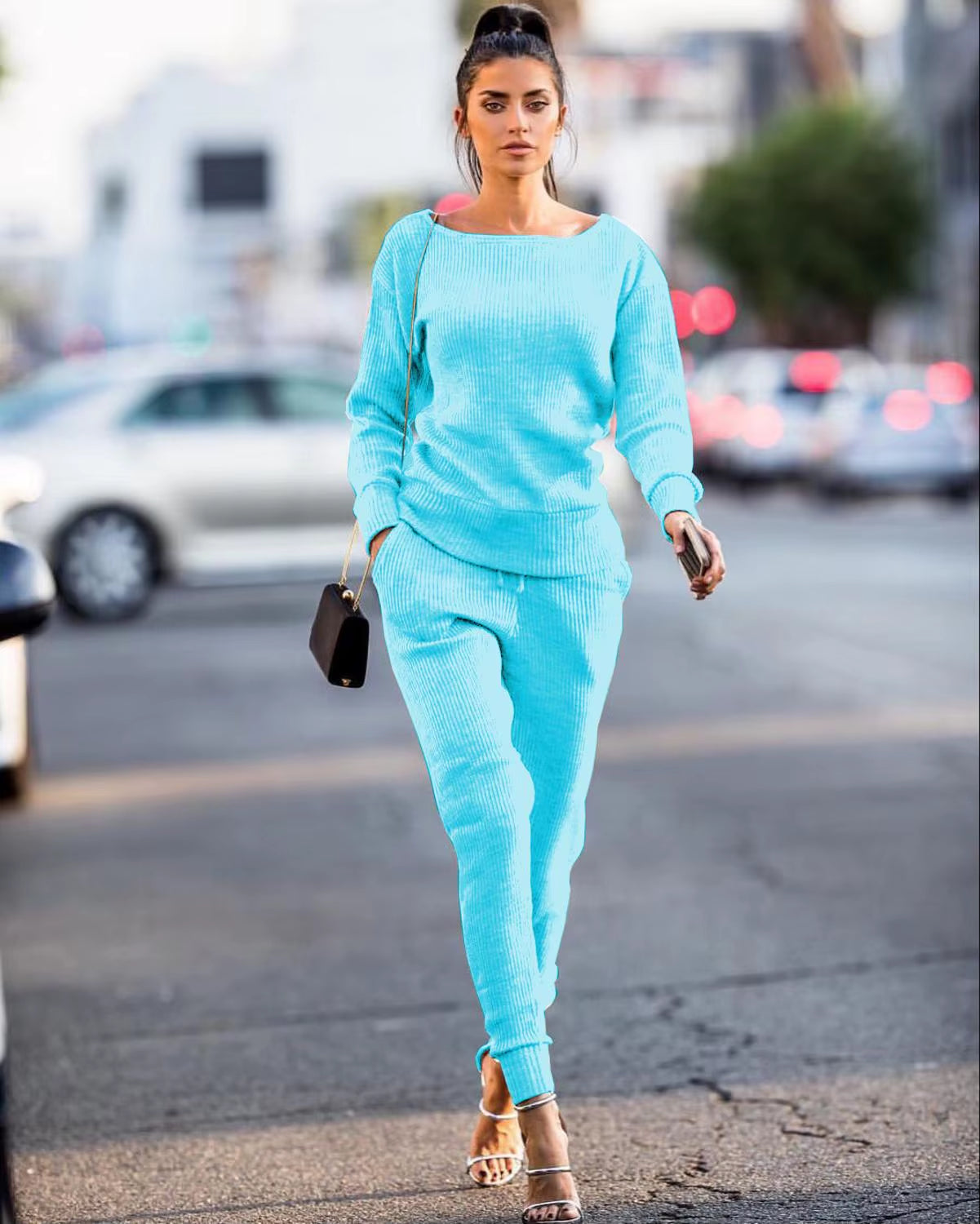Tracksuit for Women Two Piece Set Knitted Sweater Long Sleeve Pants 2 Piece Set for Women Two Pieces Sets Women'S Suits