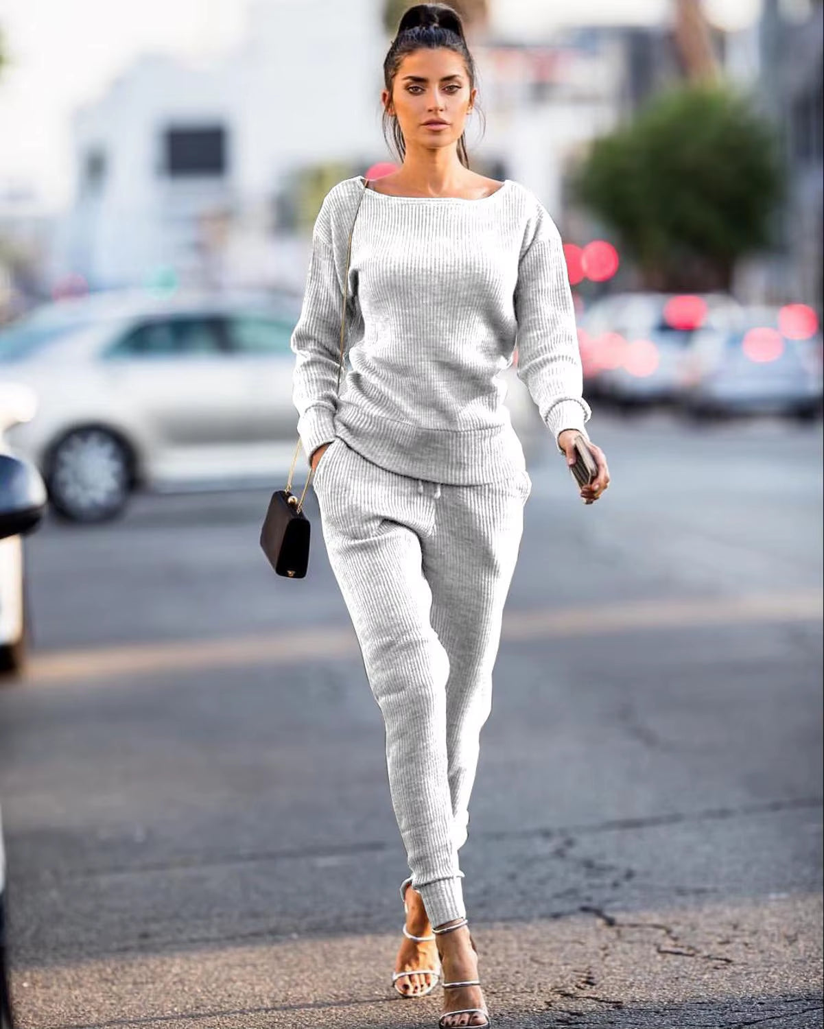 Tracksuit for Women Two Piece Set Knitted Sweater Long Sleeve Pants 2 Piece Set for Women Two Pieces Sets Women'S Suits