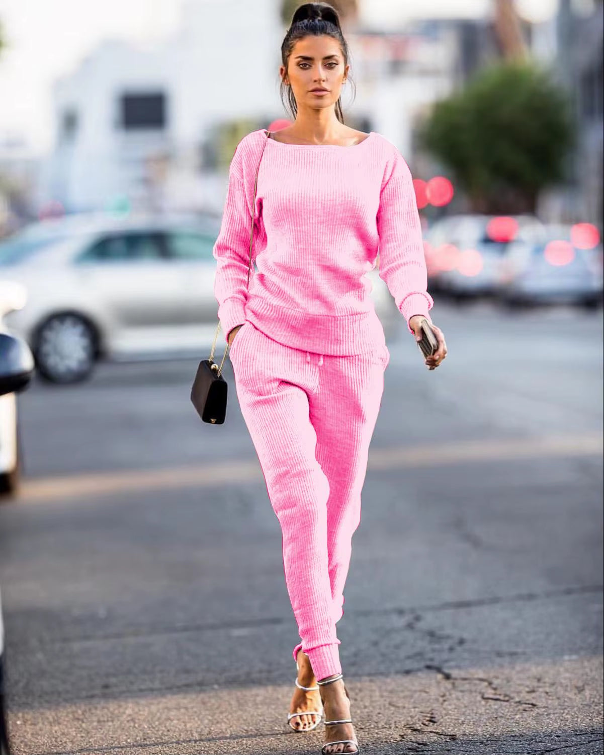 Tracksuit for Women Two Piece Set Knitted Sweater Long Sleeve Pants 2 Piece Set for Women Two Pieces Sets Women'S Suits