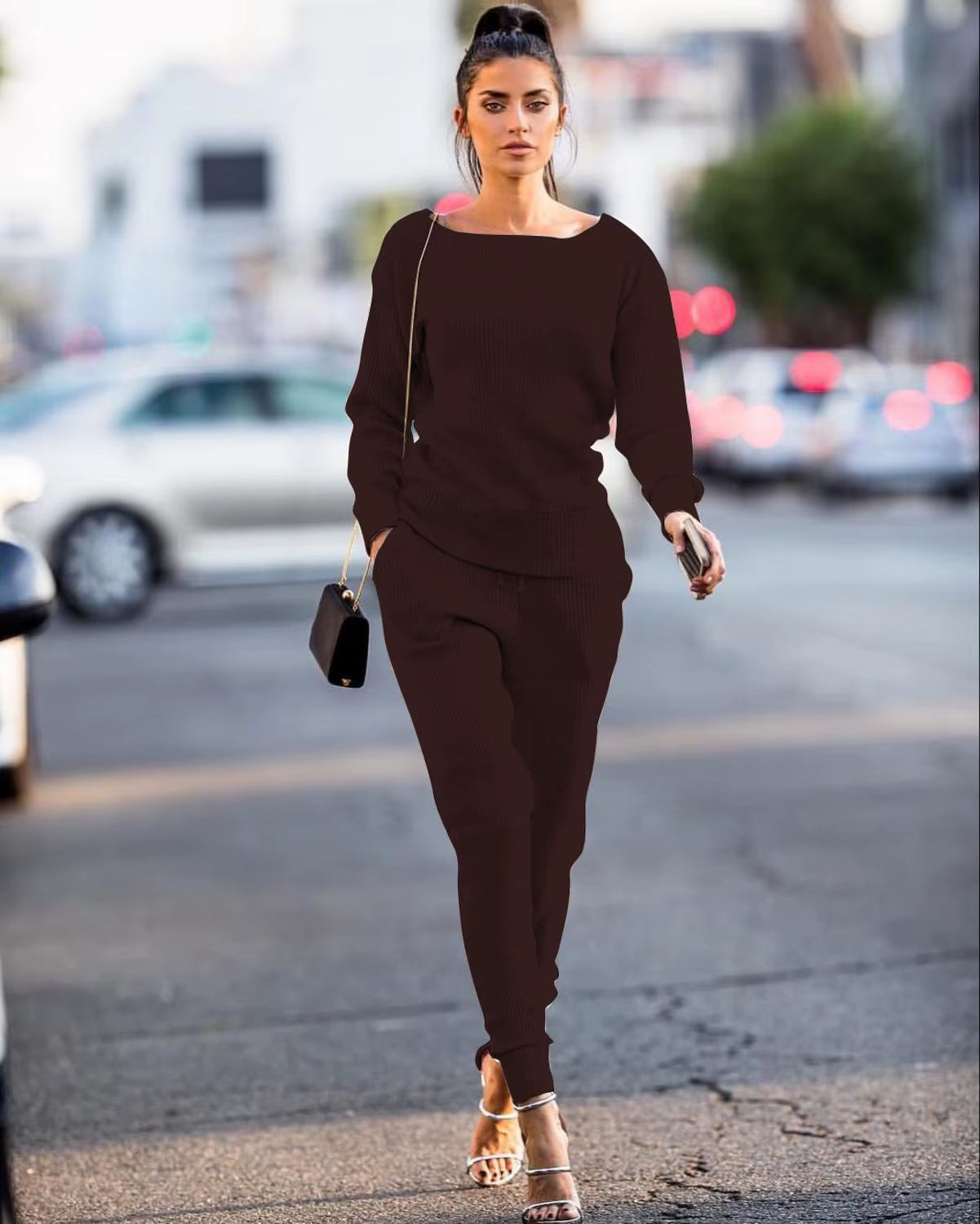 Tracksuit for Women Two Piece Set Knitted Sweater Long Sleeve Pants 2 Piece Set for Women Two Pieces Sets Women'S Suits