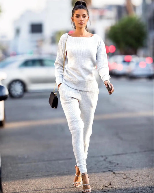 Tracksuit for Women Two Piece Set Knitted Sweater Long Sleeve Pants 2 Piece Set for Women Two Pieces Sets Women'S Suits