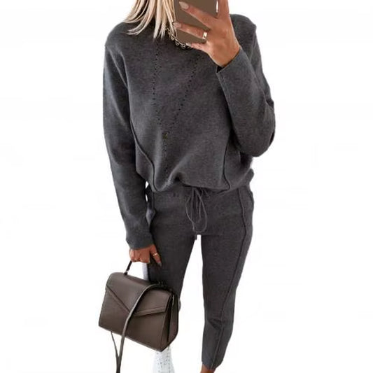 Women'S Tracksuit Two Pieces Autumn Fashion Solid Casual Long Sleeve Pullover Outfits High Waist Bandage Pants Oversized Hoodies
