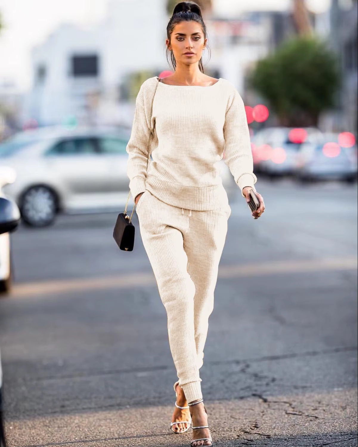 Tracksuit for Women Two Piece Set Knitted Sweater Long Sleeve Pants 2 Piece Set for Women Two Pieces Sets Women'S Suits