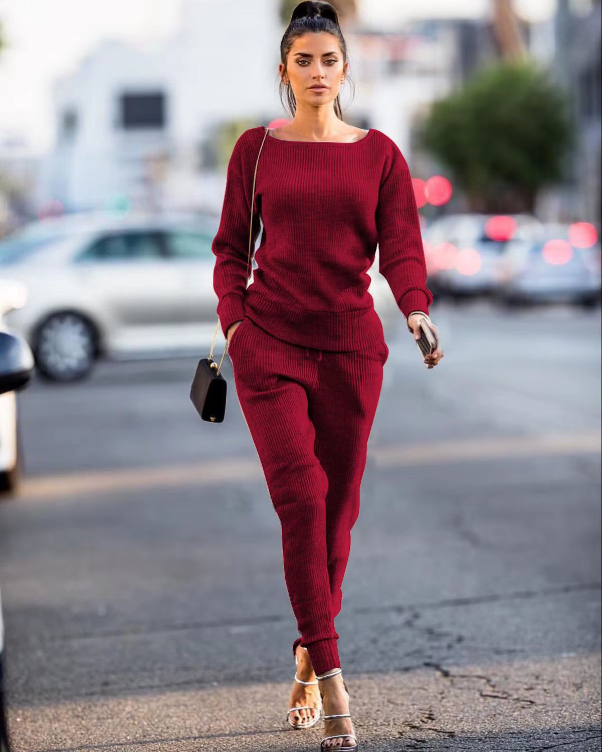 Tracksuit for Women Two Piece Set Knitted Sweater Long Sleeve Pants 2 Piece Set for Women Two Pieces Sets Women'S Suits