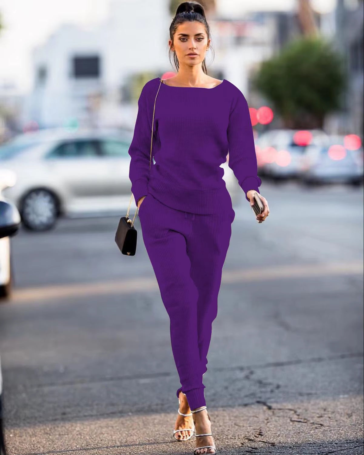 Tracksuit for Women Two Piece Set Knitted Sweater Long Sleeve Pants 2 Piece Set for Women Two Pieces Sets Women'S Suits