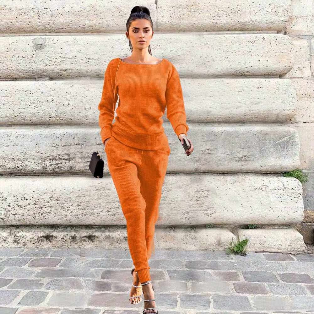 Tracksuit for Women Two Piece Set Knitted Sweater Long Sleeve Pants 2 Piece Set for Women Two Pieces Sets Women'S Suits