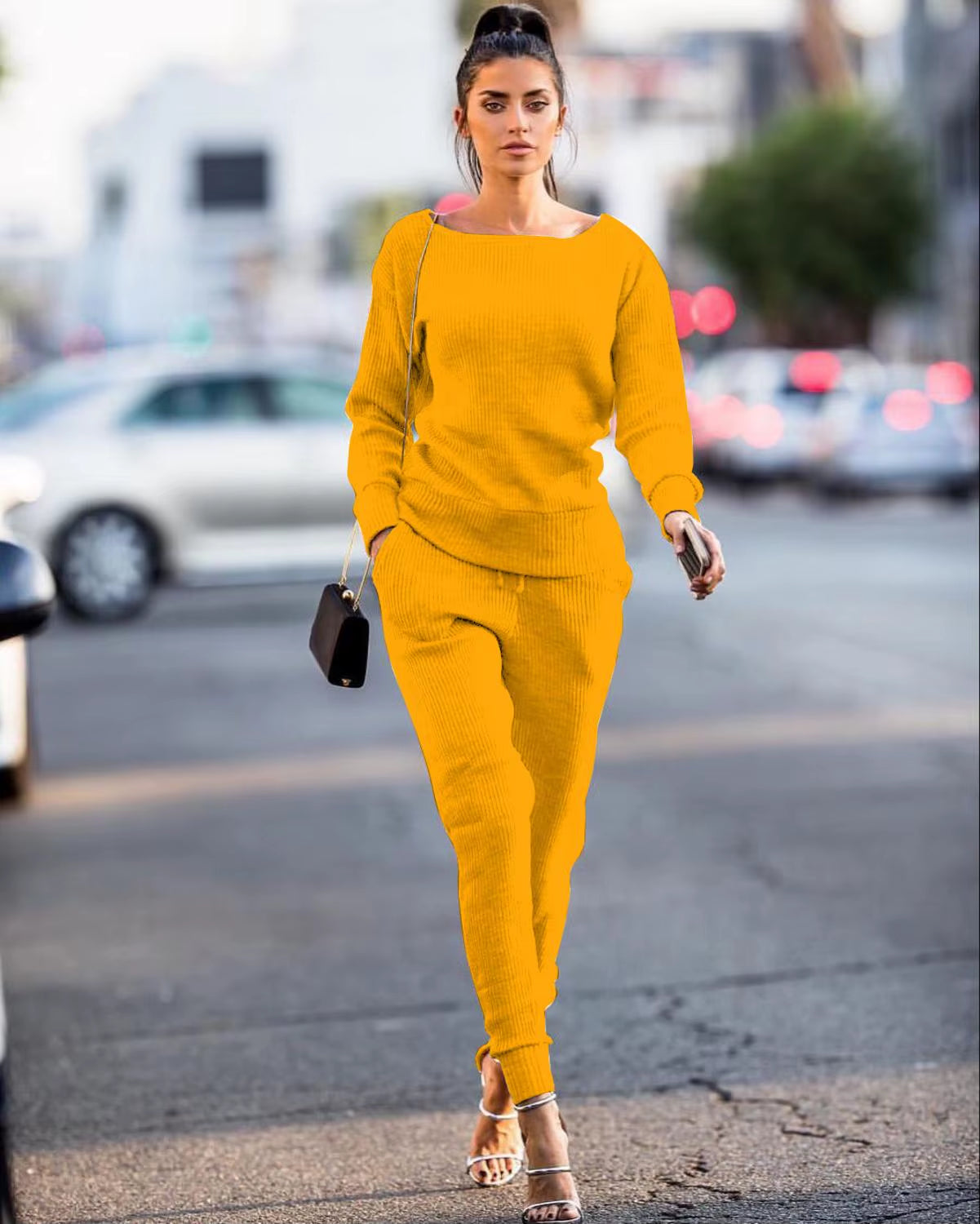 Tracksuit for Women Two Piece Set Knitted Sweater Long Sleeve Pants 2 Piece Set for Women Two Pieces Sets Women'S Suits