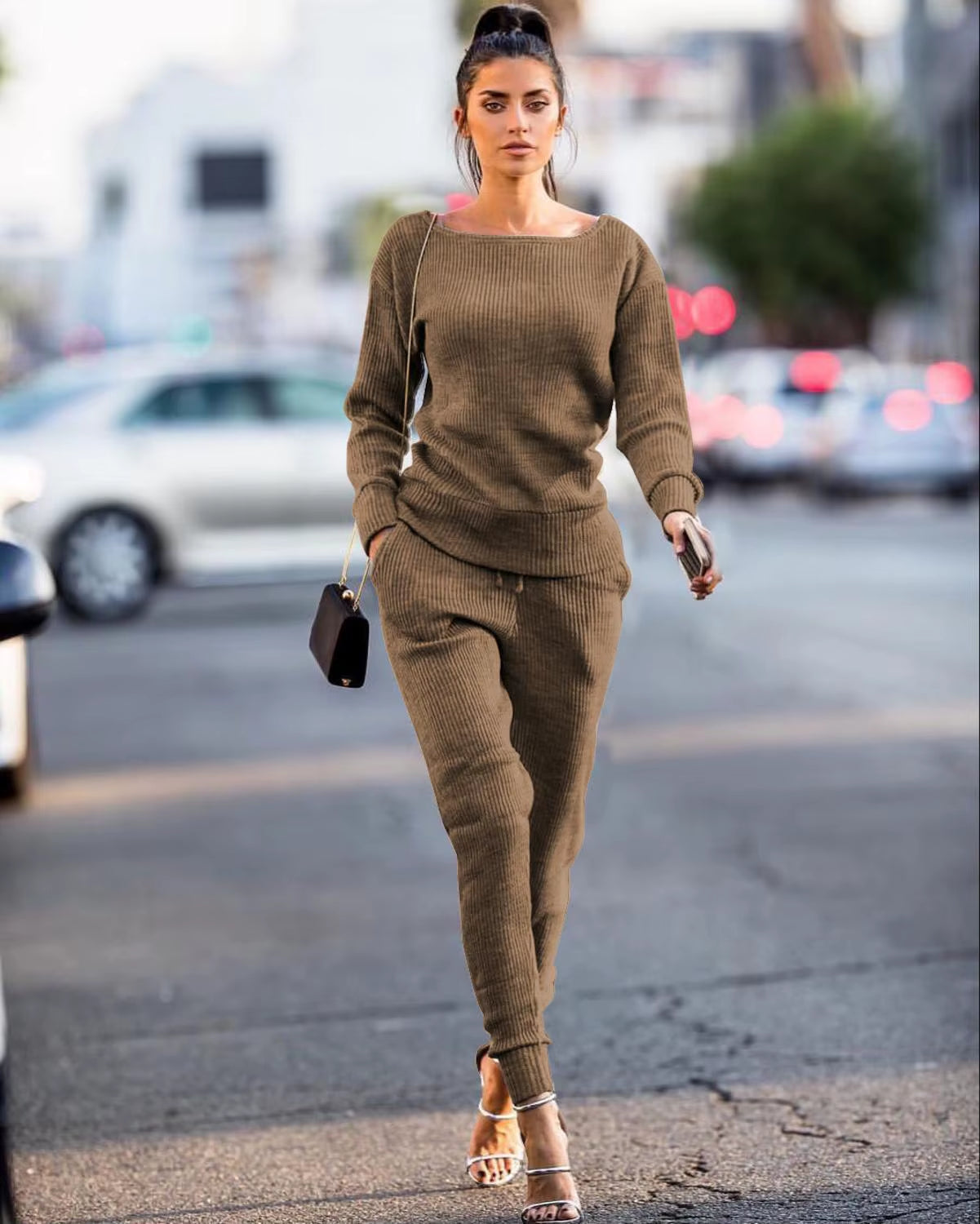 Tracksuit for Women Two Piece Set Knitted Sweater Long Sleeve Pants 2 Piece Set for Women Two Pieces Sets Women'S Suits
